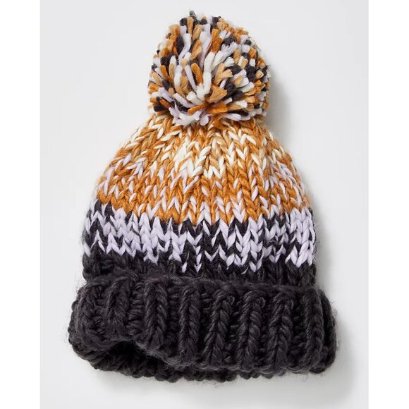 FREE PEOPLE Tide Stripe Knit Pom Beanie / Coal - Picture 3 of 6